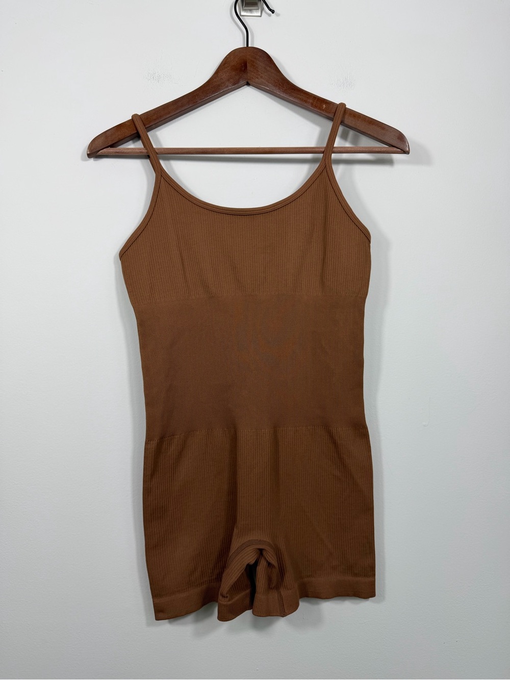 Vingostar Brown Ribbed Seamless Romper Bodysuit Unitard Medium